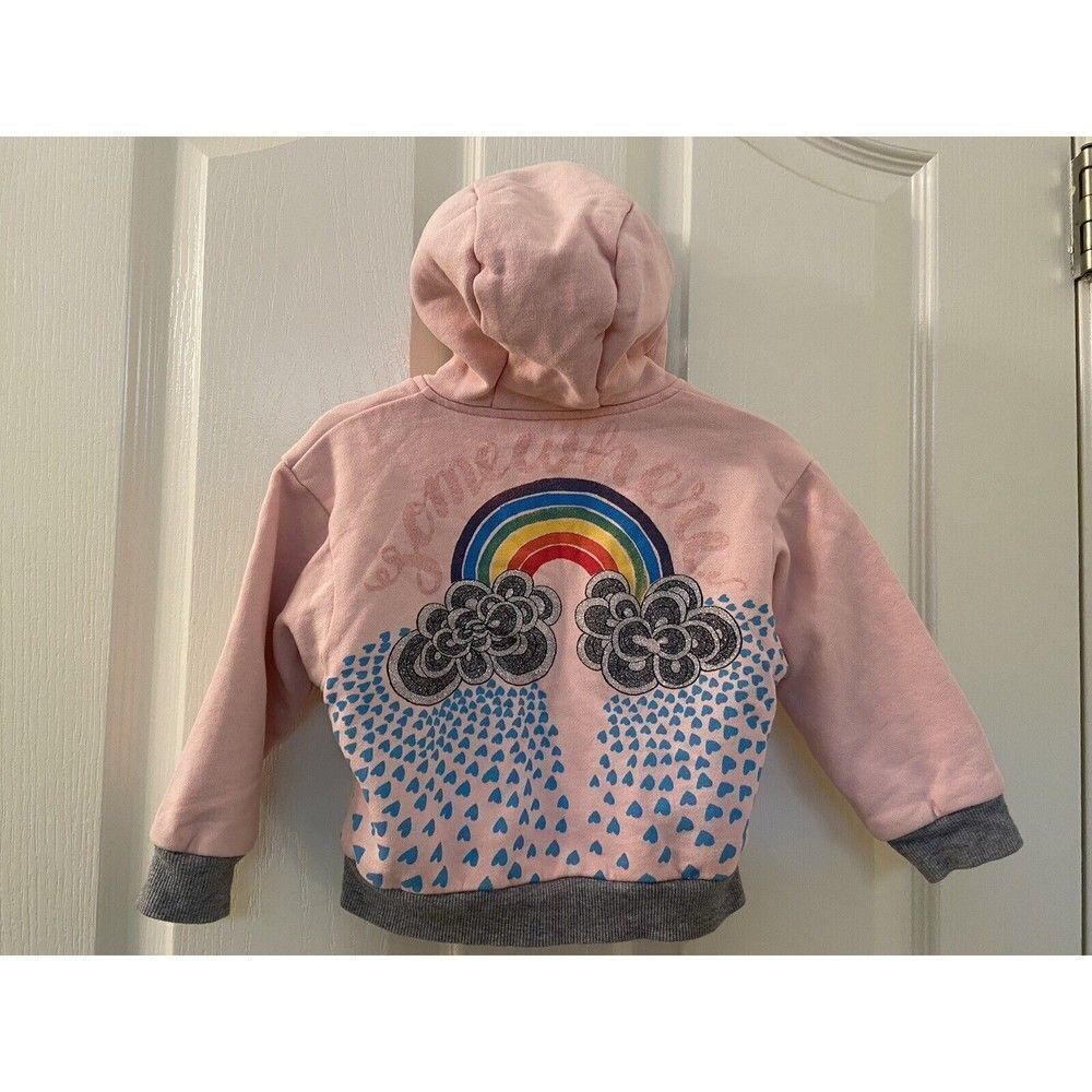Little Wings by Paper Wings Girls Pink Rainbow Deer Reversible Hoodie Size 3 yrs